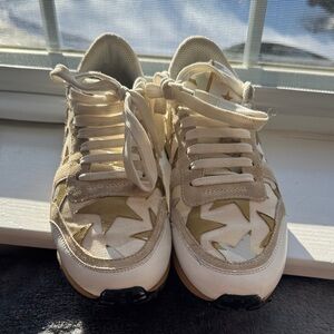 Valentino Garavani Beige and White Star Sneakers